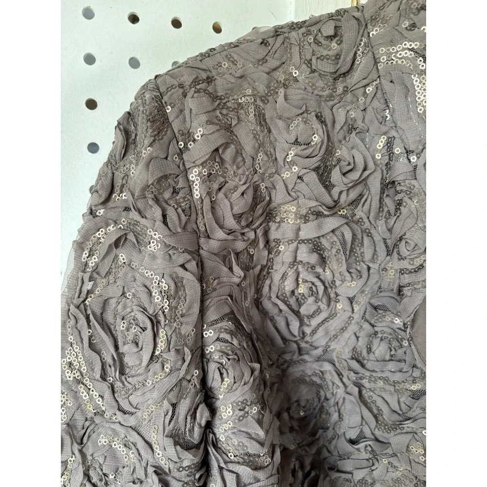 Chico's Embellished‎ Sequin Blazer Brown Taupe Open Front Size 1 (M 8/10)